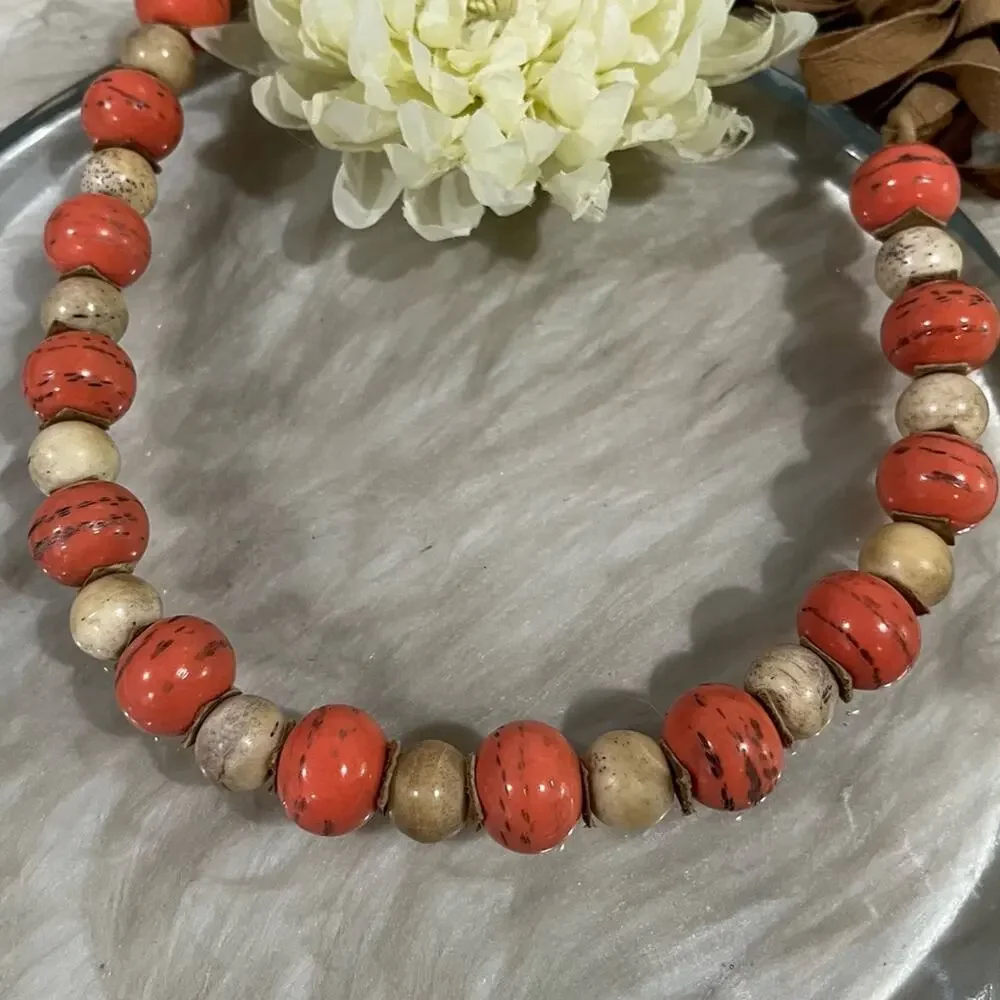 NEW Sundance Vintage Bohemian Glazed Stone Suede Coral Sunset Statement Necklace